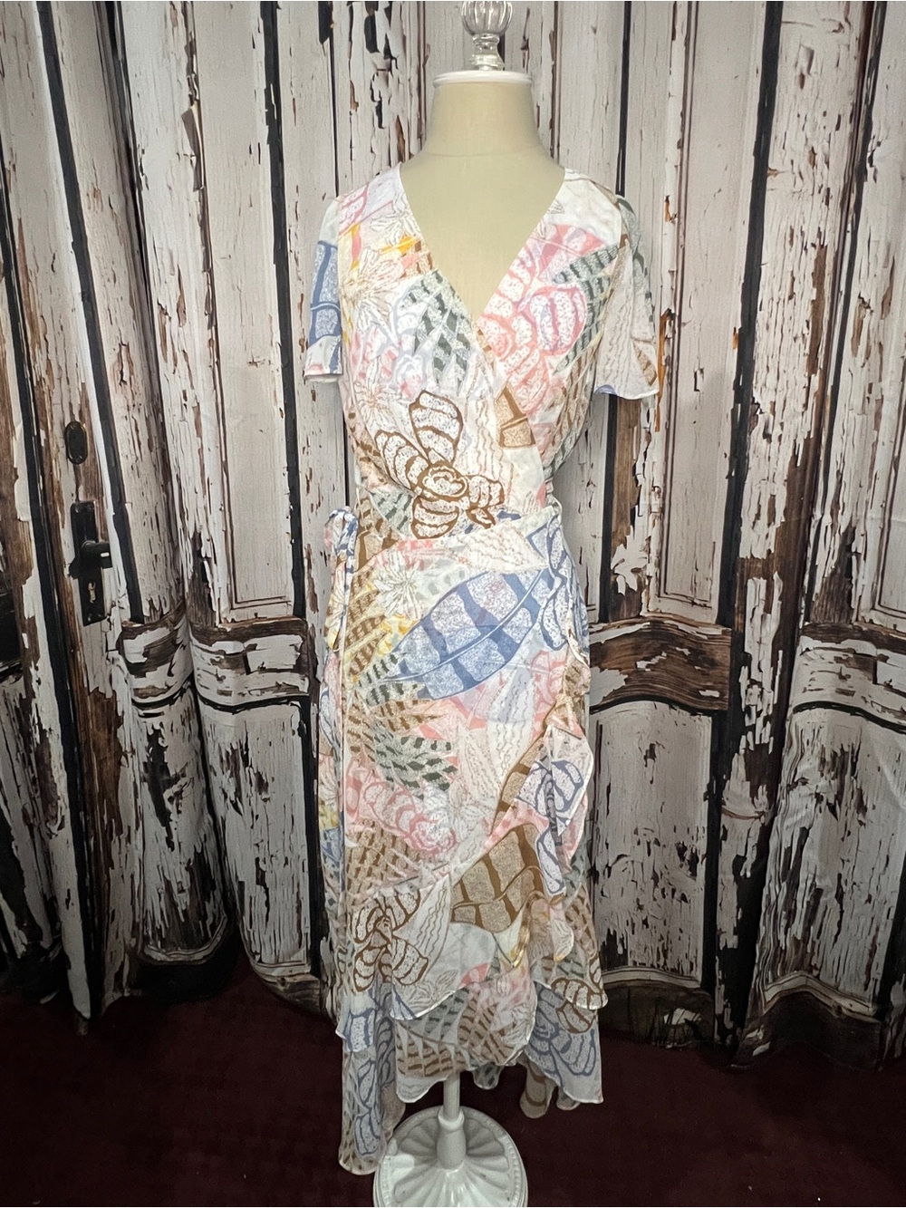 BOHO SUMMER White House Black Market Pastel Floral Maxi Wrap Dress